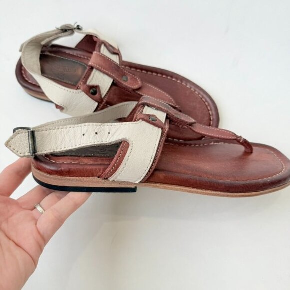 Freebird by Steven Sorrento Leather T-Strap Sandals – Brown/Cream Size 8 - Picture 3 of 9